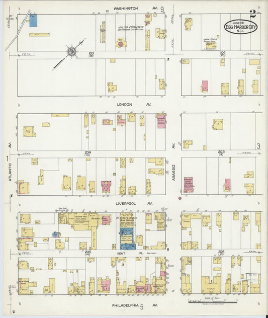 Sanborn Fire Insurance Map from Egg Harbor City, Atlantic County, New Jersey (1917), Sheet #0002 - Historic Sanborn Fire Insurance Map Print, vintage old map wall art, antique decor, genealogy gift, New Jersey New Jersey map