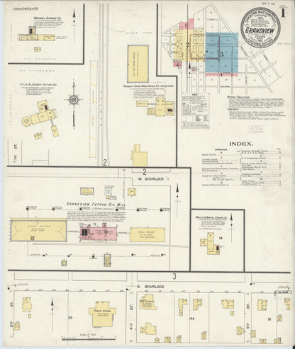 Sanborn Fire Insurance Map from Grandview, Johnson County, Texas (1912), Sheet #0001 - Historic Sanborn Fire Insurance Map Print, vintage old map wall art, antique decor, genealogy gift, Texas Texas map