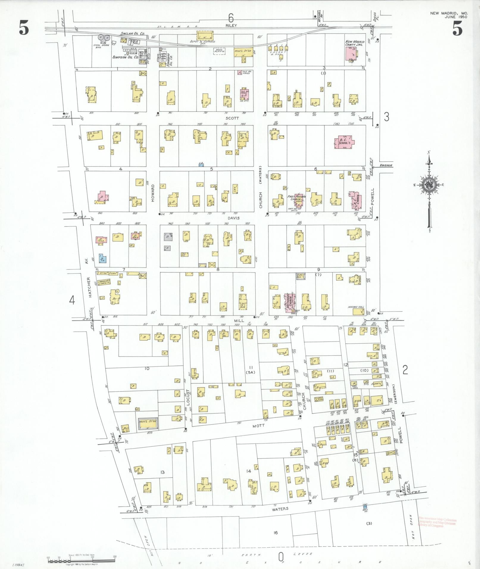 Sanborn Fire Insurance Map from New Madrid, New Madrid County, Missouri (1950), Sheet #0005 - Historic Sanborn Fire Insurance Map Print, vintage old map wall art, antique decor, genealogy gift, Missouri Missouri map