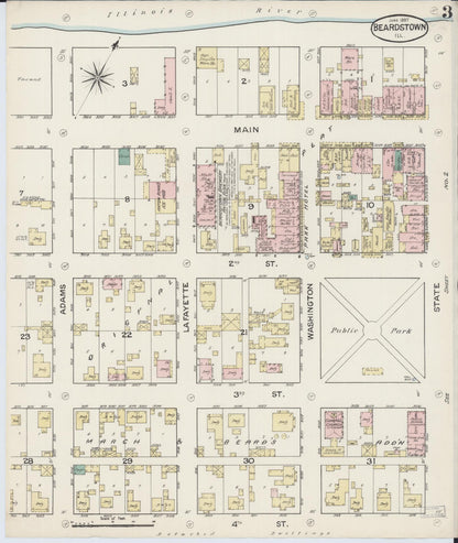 Sanborn Fire Insurance Map from Beardstown, Cass County, Illinois (1887), Sheet #0003 - Historic Sanborn Fire Insurance Map Print, vintage old map wall art, antique decor, genealogy gift, Illinois Illinois map