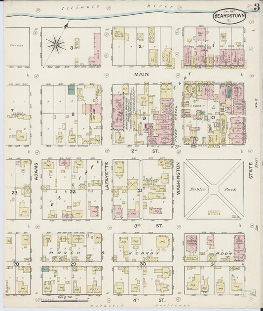 Sanborn Fire Insurance Map from Beardstown, Cass County, Illinois (1887), Sheet #0003 - Historic Sanborn Fire Insurance Map Print, vintage old map wall art, antique decor, genealogy gift, Illinois Illinois map