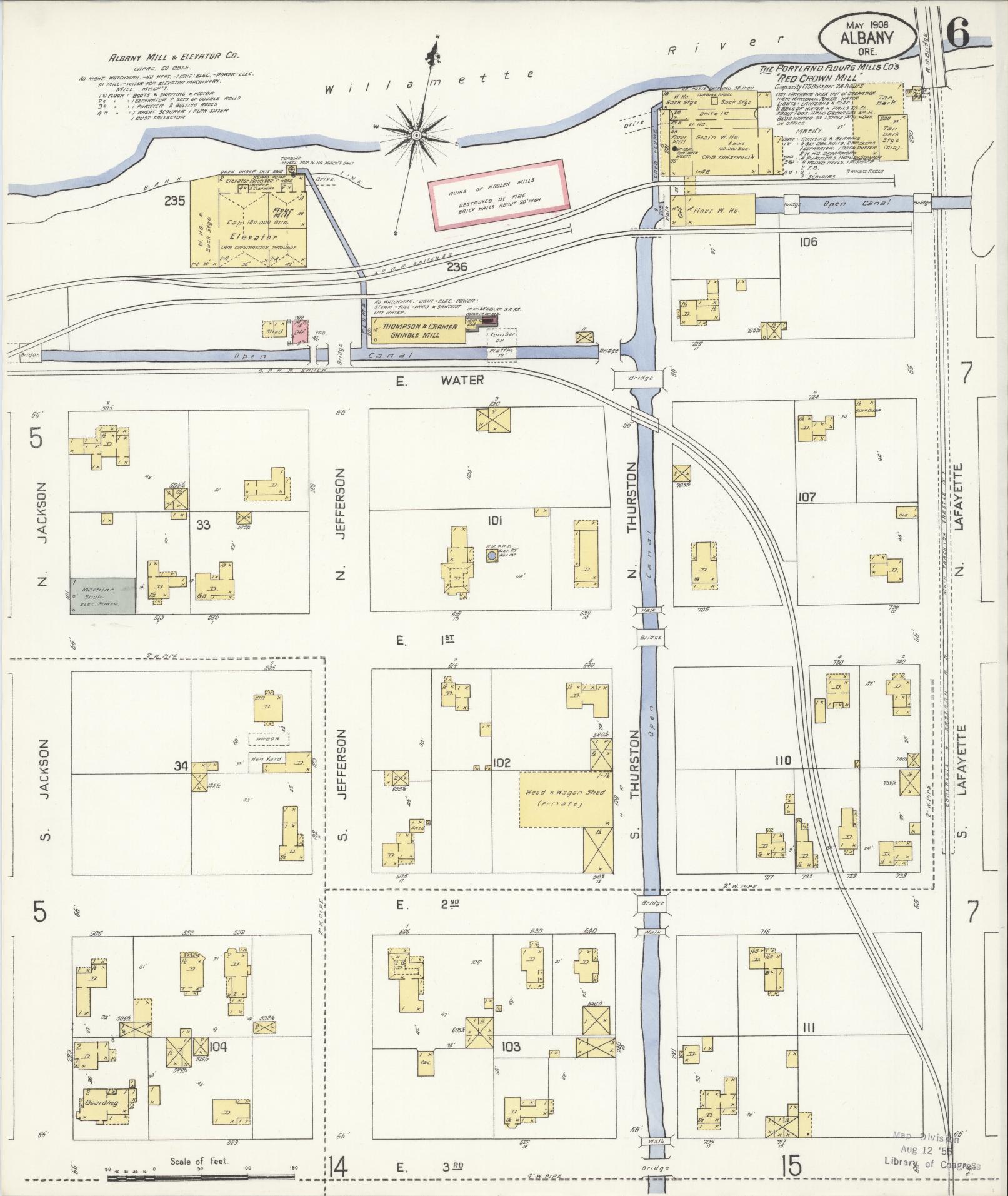 Sanborn Fire Insurance Map from Albany, Linn County, Oregon (1908), Sheet #0006 - Complete Map Set gallery image, historic Sanborn map, vintage wall art, Oregon Oregon