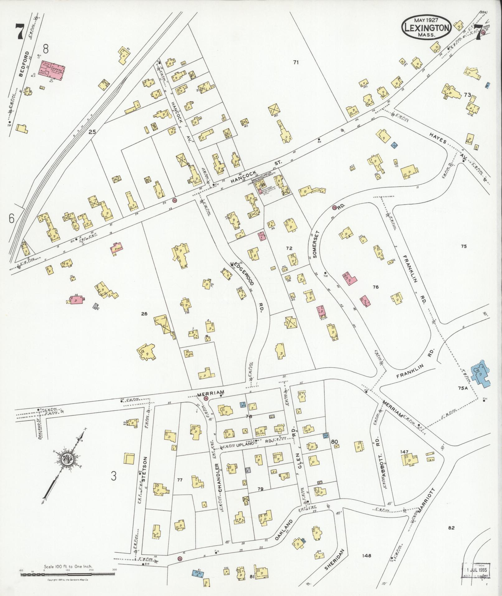 Sanborn Fire Insurance Map from Lexington, Middlesex County, Massachusetts (1927), Sheet #0007 - Complete Map Set gallery image, historic Sanborn map, vintage wall art, Massachusetts Massachusetts