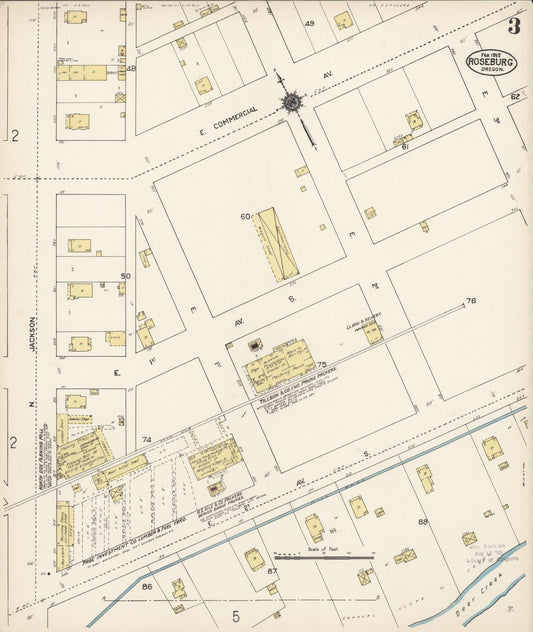 Sanborn Fire Insurance Map from Roseburg, Douglas County, Oregon (1912), Sheet #0003 - Historic Sanborn Fire Insurance Map Print, vintage old map wall art, antique decor, genealogy gift, Oregon Oregon map