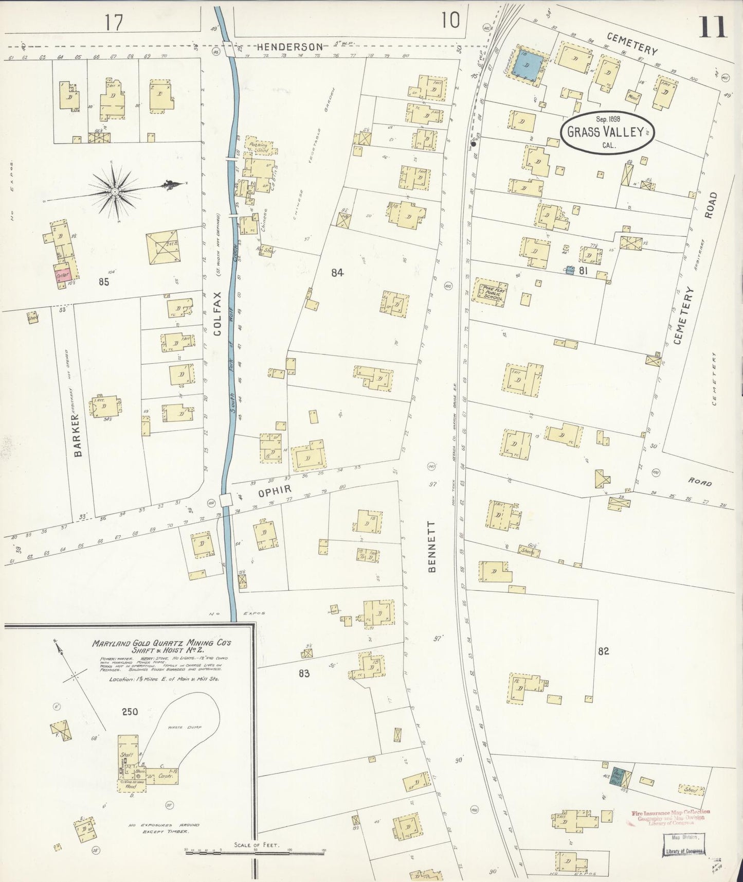 Sanborn Fire Insurance Map from Grass Valley, Nevada County, California (1898), Sheet #0011 - Complete Map Set gallery image, historic Sanborn map, vintage wall art, Grass Valley Nevada