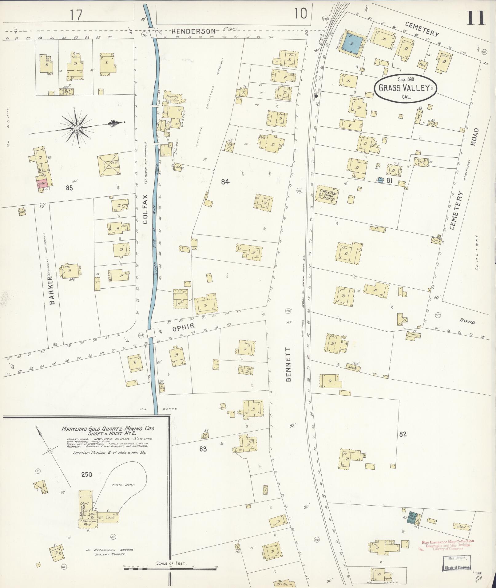 Sanborn Fire Insurance Map from Grass Valley, Nevada County, California (1898), Sheet #0011 - Complete Map Set gallery image, historic Sanborn map, vintage wall art, Grass Valley Nevada