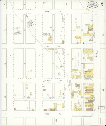 Sanborn Fire Insurance Map from Goldfield, Esmeralda County, Nevada (1905), Sheet #0002 - Complete Map Set gallery image, historic Sanborn map, vintage wall art, Nevada Nevada