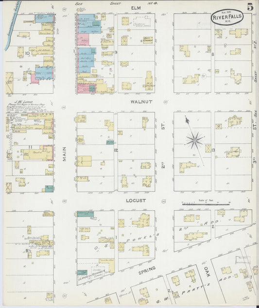 Sanborn Fire Insurance Map from River Falls, St. Croix and Pierce Counties, Wisconsin (1891), Sheet #0005 - Historic Sanborn Fire Insurance Map Print, vintage old map wall art, antique decor, genealogy gift, Wisconsin Wisconsin map