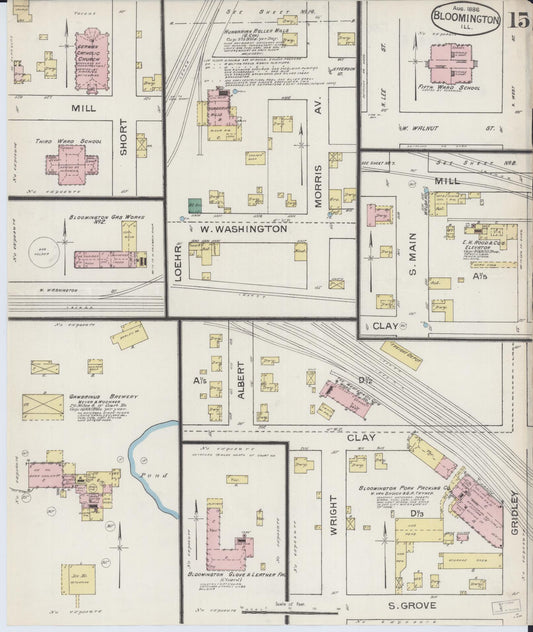 Sanborn Fire Insurance Map from Bloomington, McLean County, Illinois (1886), Sheet #0015 - Historic Sanborn Fire Insurance Map Print, vintage old map wall art, antique decor, genealogy gift, Illinois Illinois map