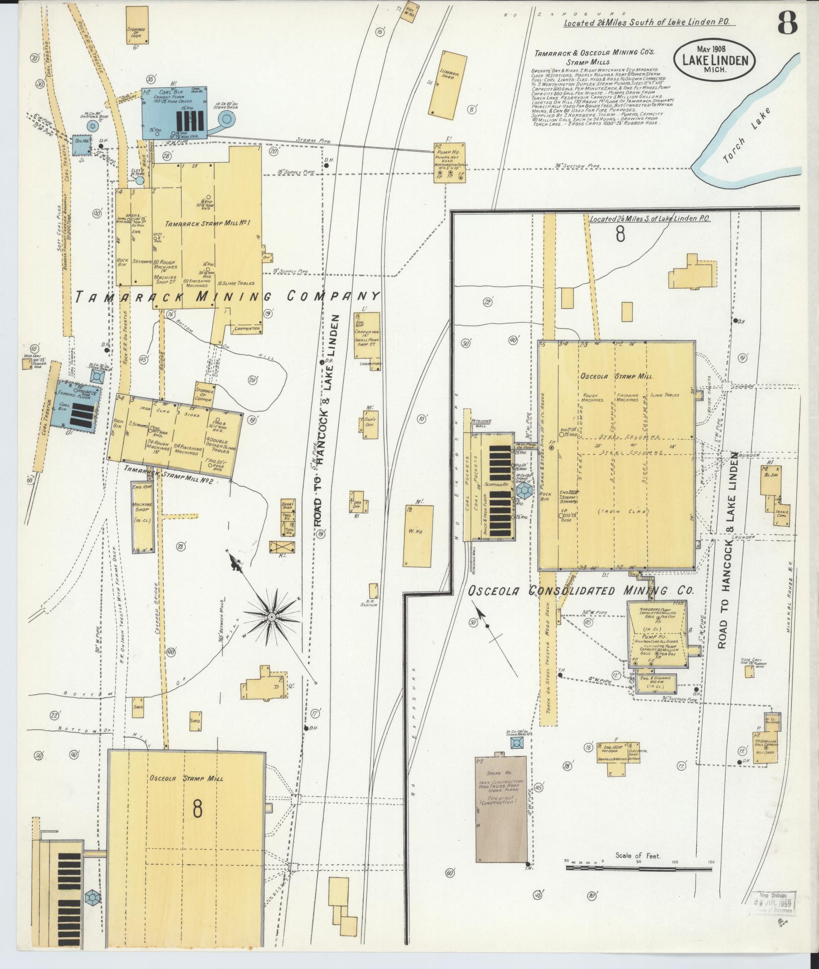 Sanborn Fire Insurance Map from Lake Linden, Houghton County, Michigan (1908), Sheet #0008 - Complete Map Set gallery image, historic Sanborn map, vintage wall art, Michigan Michigan