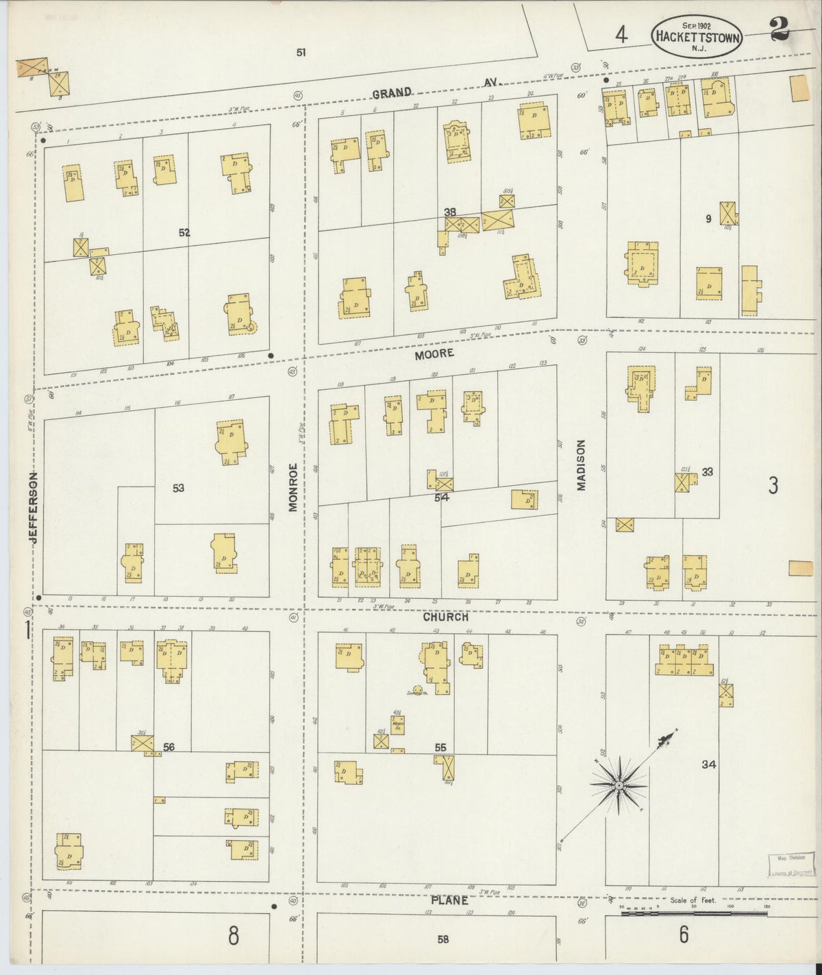 Sanborn Fire Insurance Map from Hackettstown, Warren County, New Jersey (1902), Sheet #0002 - Complete Map Set gallery image, historic Sanborn map, vintage wall art, New Jersey New Jersey