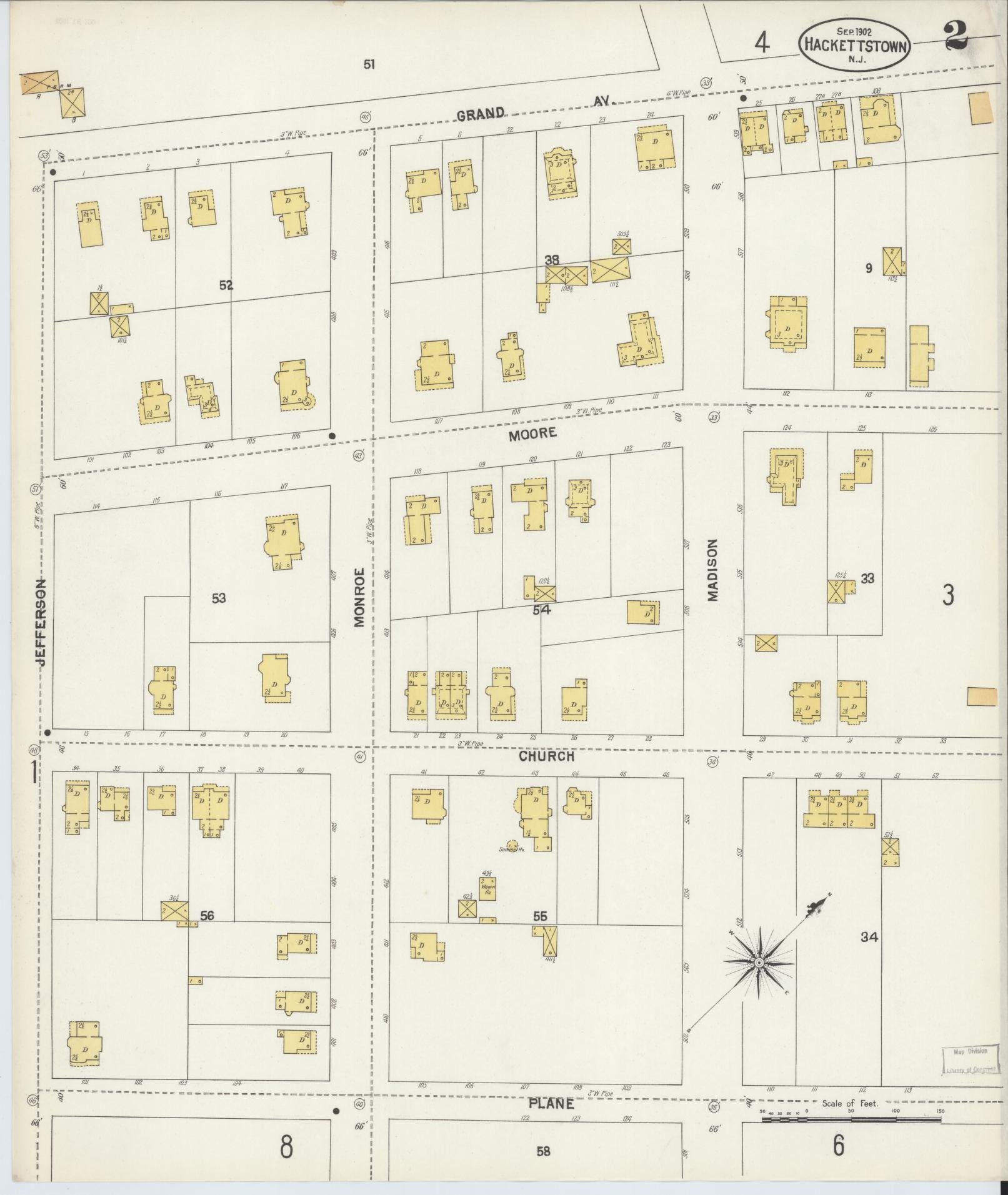 Sanborn Fire Insurance Map from Hackettstown, Warren County, New Jersey (1902), Sheet #0002 - Complete Map Set gallery image, historic Sanborn map, vintage wall art, New Jersey New Jersey
