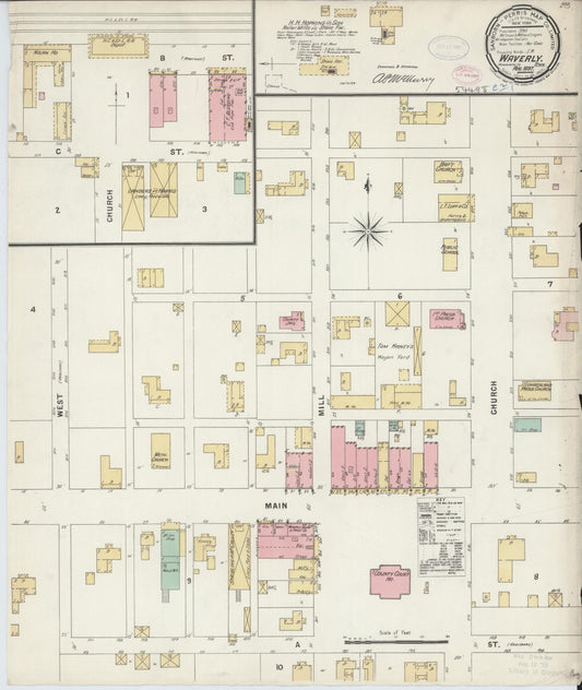 Sanborn Fire Insurance Map from Waverly, Humphreys  County, Tennessee (1897), Sheet #0001 - Historic Sanborn Fire Insurance Map Print, vintage old map wall art, antique decor, genealogy gift, Tennessee Tennessee map