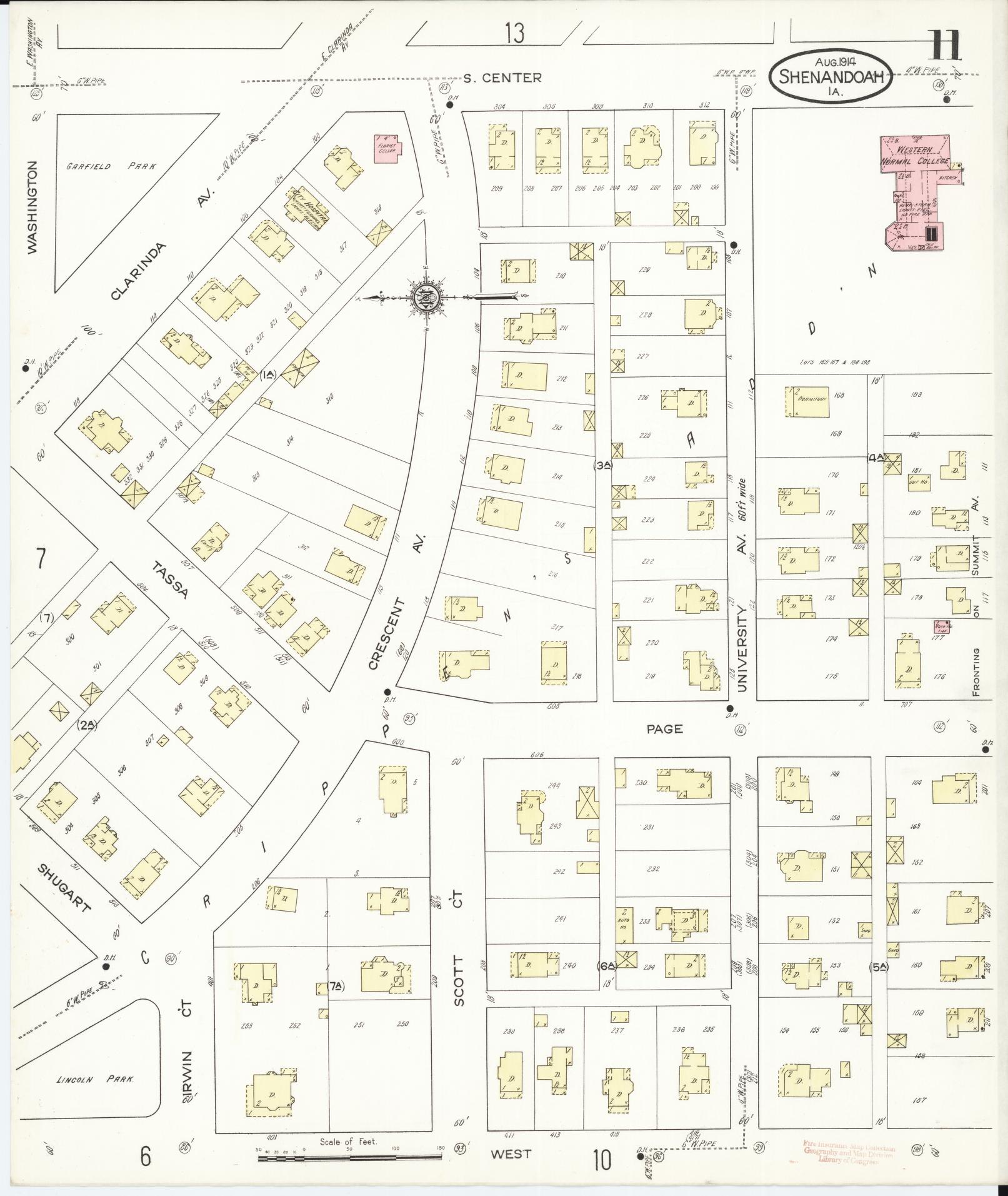 Sanborn Fire Insurance Map from Shenandoah, Page County, Iowa (1914), Sheet #0011 - Historic Sanborn Fire Insurance Map Print, vintage old map wall art