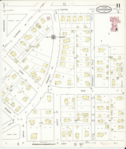 Sanborn Fire Insurance Map from Shenandoah, Page County, Iowa (1914), Sheet #0011 - Historic Sanborn Fire Insurance Map Print, vintage old map wall art