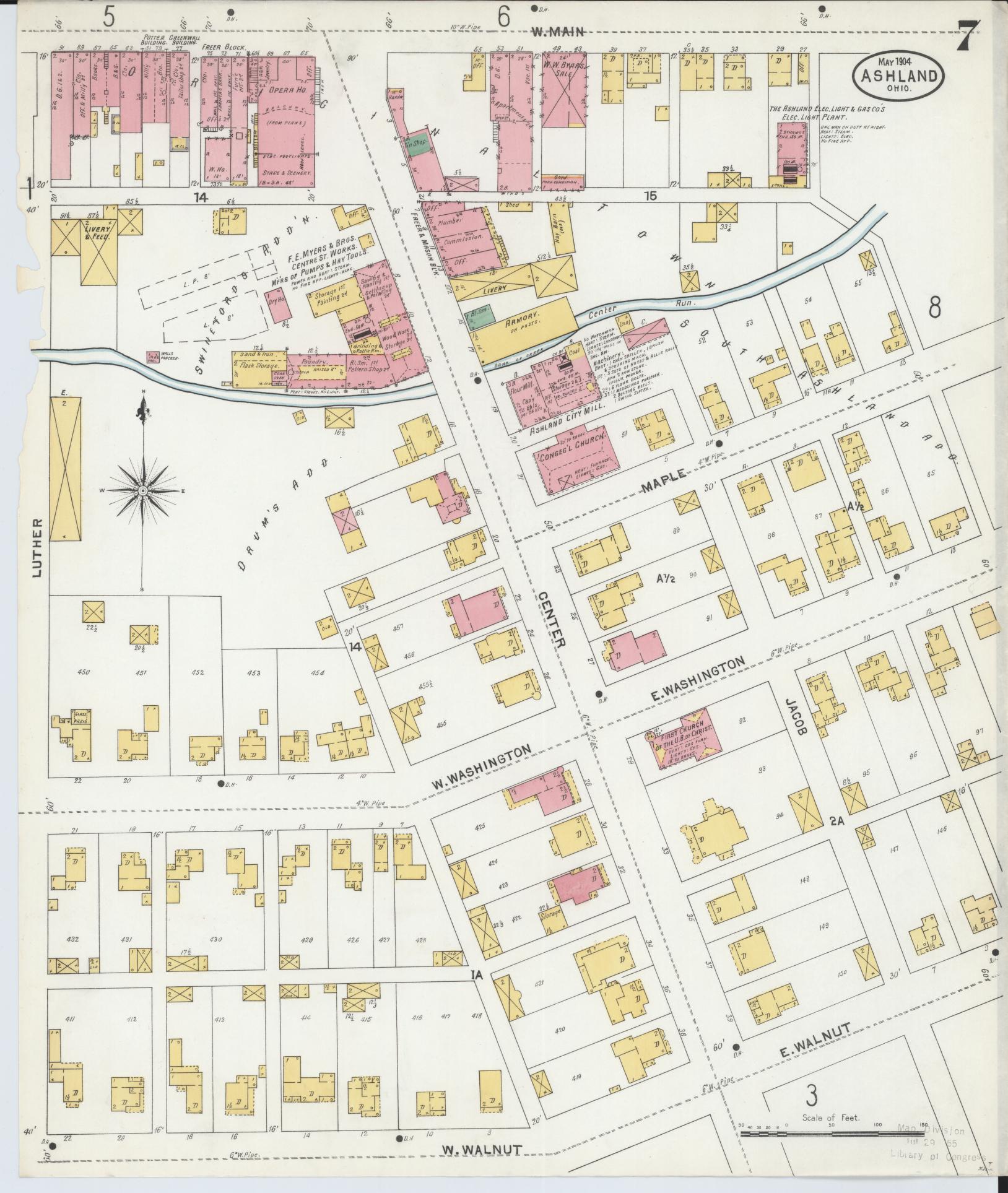 Sanborn Fire Insurance Map from Ashland, Ashland County, Ohio (1904), Sheet #0007 - Historic Sanborn Fire Insurance Map Print, vintage old map wall art, antique decor, genealogy gift, Ohio Ohio map