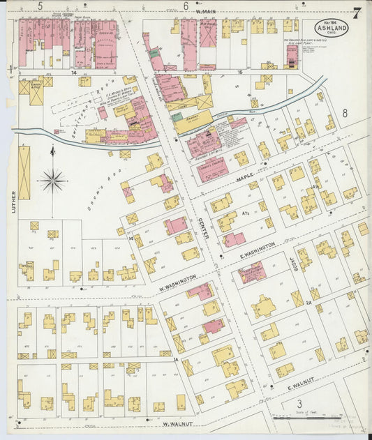 Sanborn Fire Insurance Map from Ashland, Ashland County, Ohio (1904), Sheet #0007 - Historic Sanborn Fire Insurance Map Print, vintage old map wall art, antique decor, genealogy gift, Ohio Ohio map