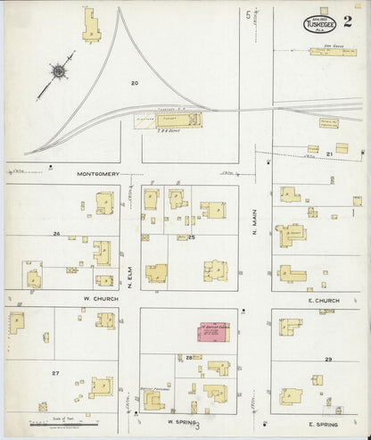Sanborn Fire Insurance Map from Tuskegee, Macon County, Alabama (1920), Sheet #0002 - Complete Map Set gallery image, historic Sanborn map, vintage wall art, Alabama Alabama