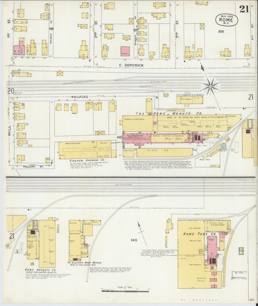 Sanborn Fire Insurance Map from Rome, Oneida County, New York (1904), Sheet #0021 - Historic Sanborn Fire Insurance Map Print, vintage old map wall art, antique decor, genealogy gift, New York New York map