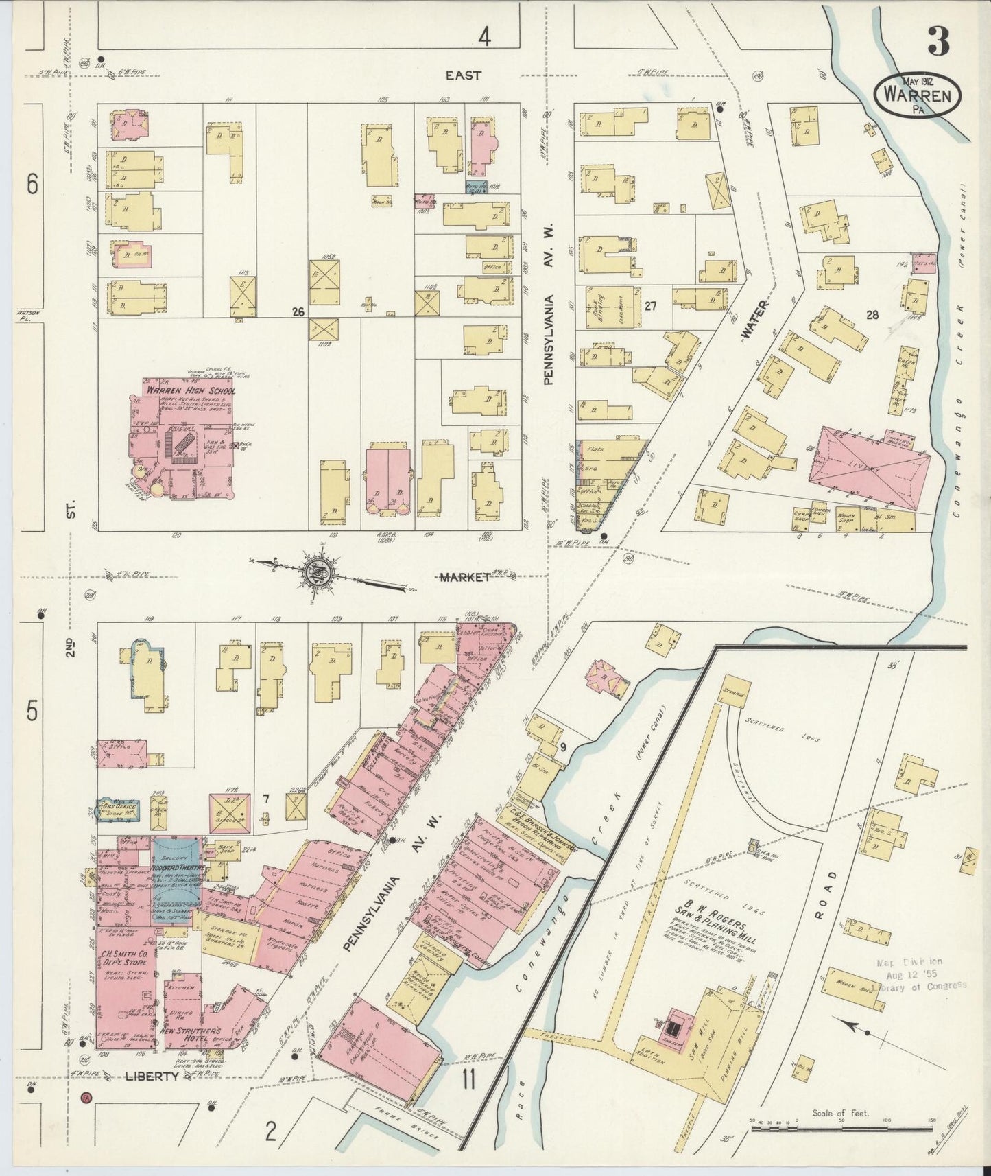 Sanborn Fire Insurance Map from Warren, Warren County, Pennsylvania (1912), Sheet #0003 - Historic Sanborn Fire Insurance Map Print, vintage old map wall art, antique decor, genealogy gift, Pennsylvania Pennsylvania map