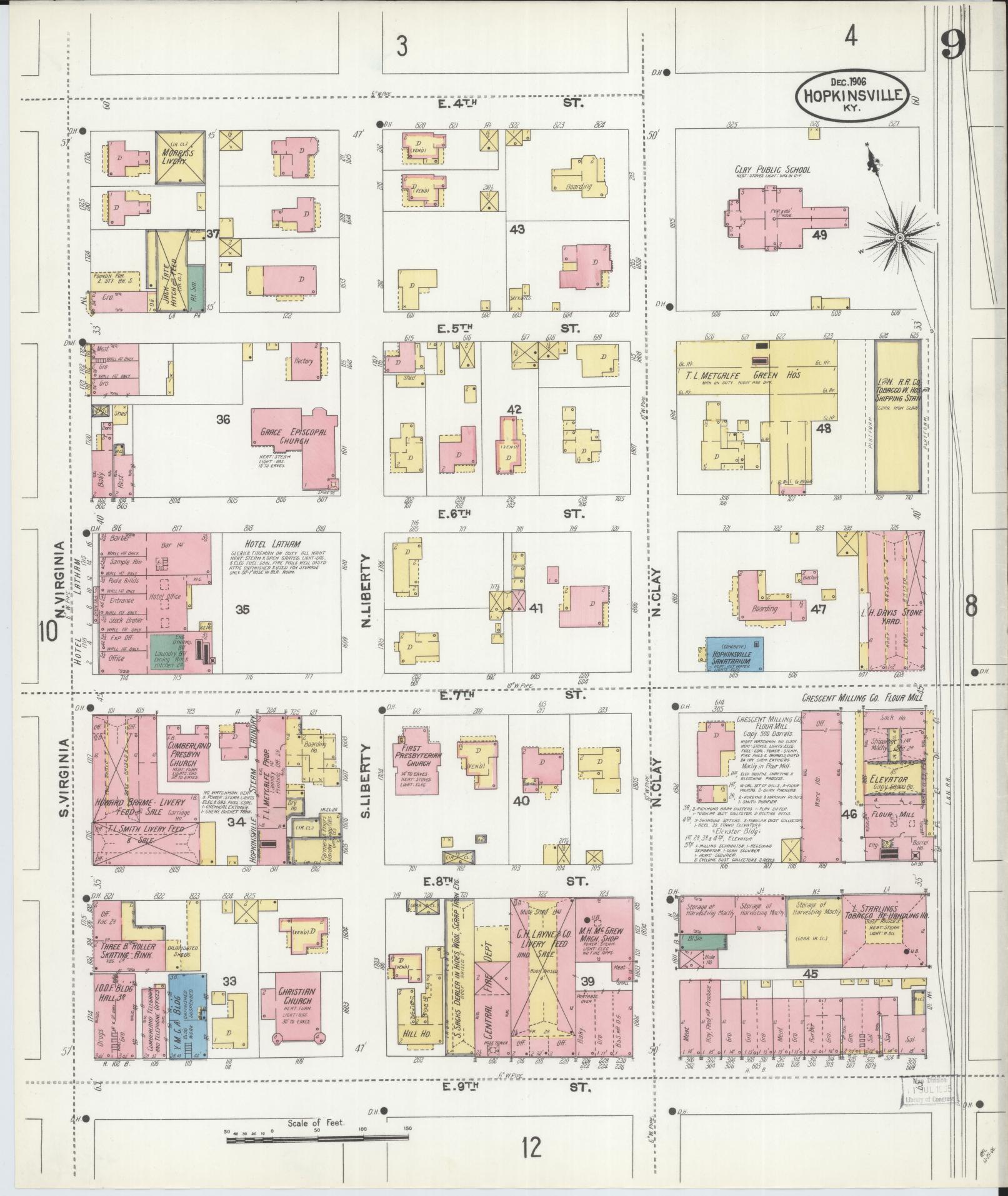Sanborn Fire Insurance Map from Hopkinsville, Christian County, Kentucky (1906), Sheet #0009 - Complete Map Set gallery image, historic Sanborn map, vintage wall art, Kentucky Kentucky