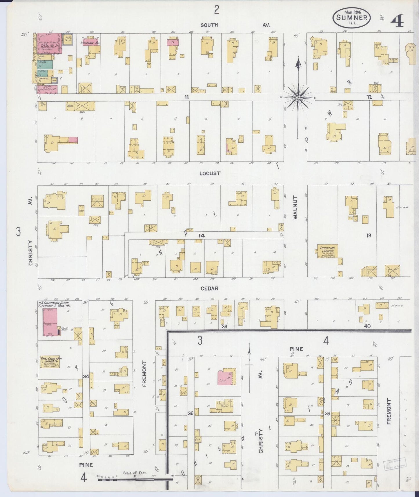 Sanborn Fire Insurance Map from Sumner, Lawrence County, Illinois (1906), Sheet #0004 - Complete Map Set gallery image, historic Sanborn map, vintage wall art, Illinois Illinois