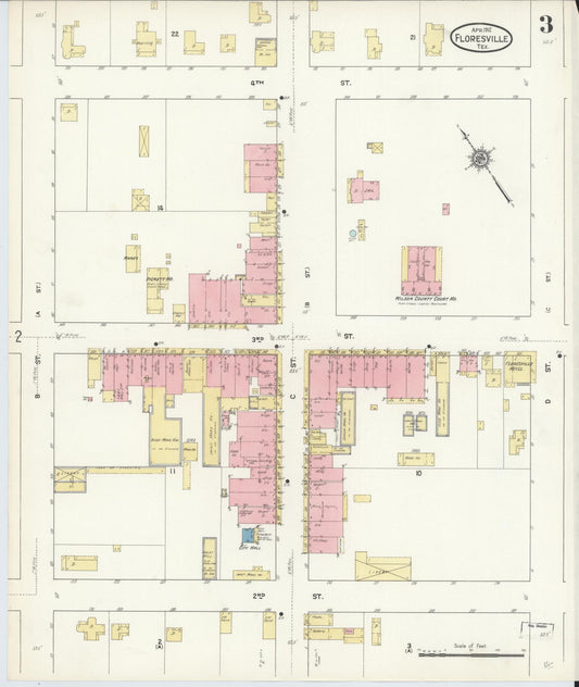 Sanborn Fire Insurance Map from Floresville, Wilson County, Texas (1912), Sheet #0003 - Historic Sanborn Fire Insurance Map Print, vintage old map wall art, antique decor, genealogy gift, Texas Texas map