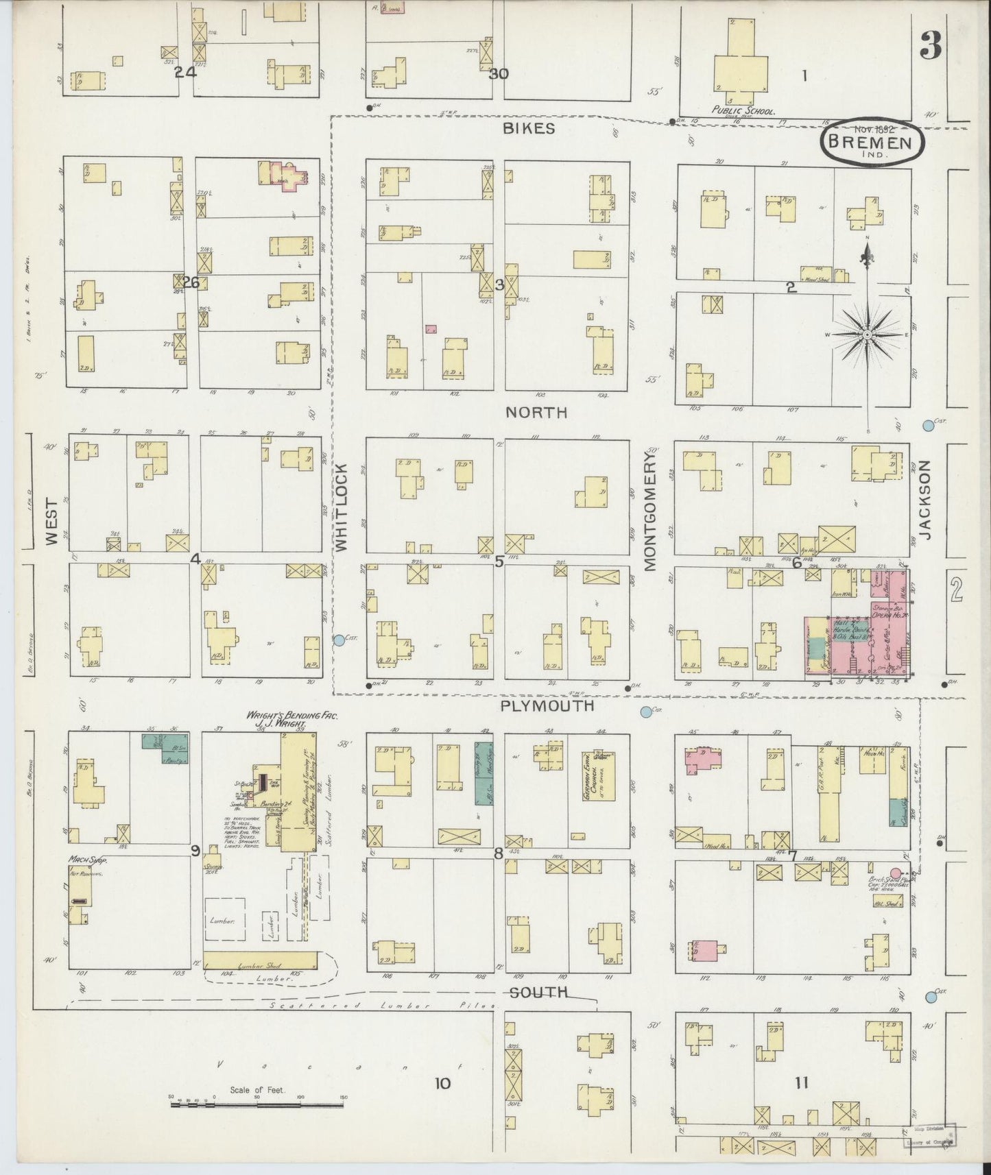Sanborn Fire Insurance Map from Bremen, Marshall County, Indiana (1892), Sheet #0003 - Historic Sanborn Fire Insurance Map Print, vintage old map wall art, antique decor, genealogy gift, Indiana Indiana map