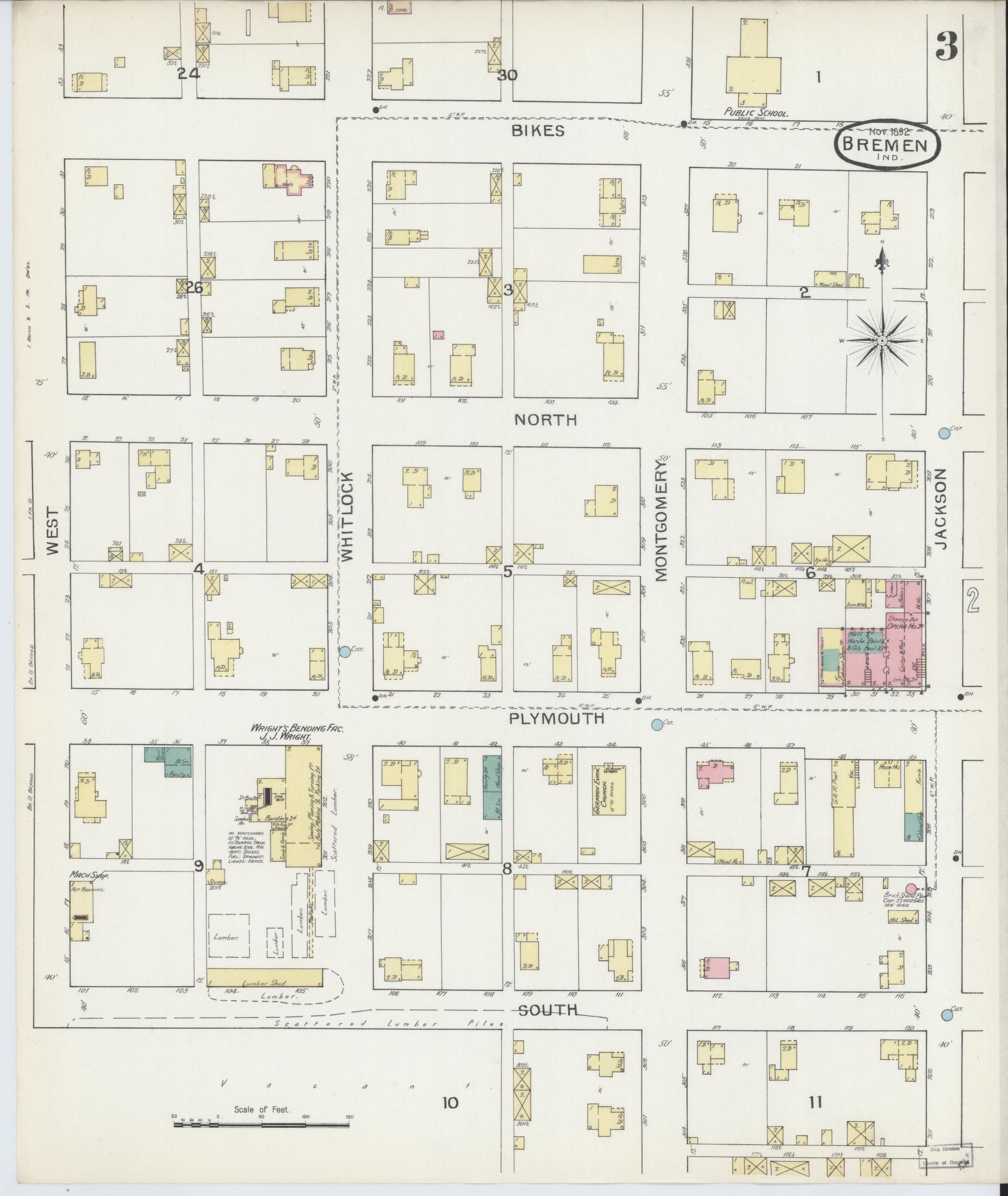 Sanborn Fire Insurance Map from Bremen, Marshall County, Indiana (1892), Sheet #0003 - Historic Sanborn Fire Insurance Map Print, vintage old map wall art, antique decor, genealogy gift, Indiana Indiana map