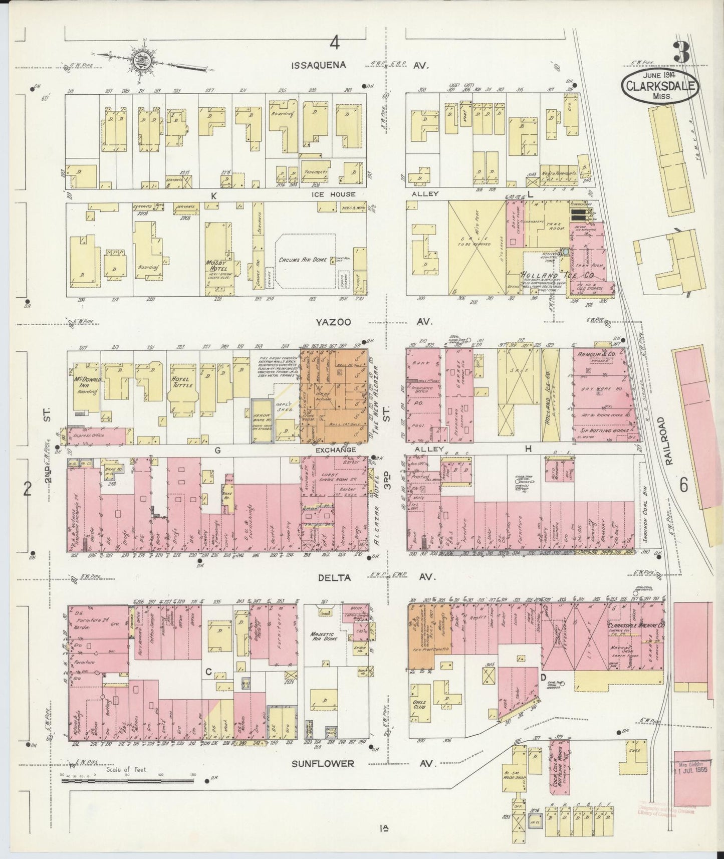 Sanborn Fire Insurance Map from Clarksdale, Coahoma County, Mississippi (1914), Sheet #0003 - Complete Map Set gallery image, historic Sanborn map, vintage wall art, Mississippi Mississippi