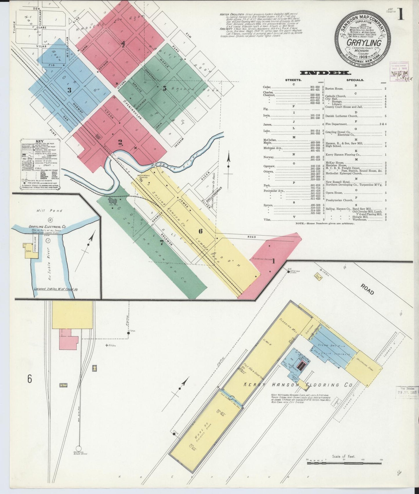Sanborn Fire Insurance Map from Grayling, Crawford County, Michigan. (1909) – Historic Sanborn Fire Insurance Map Print