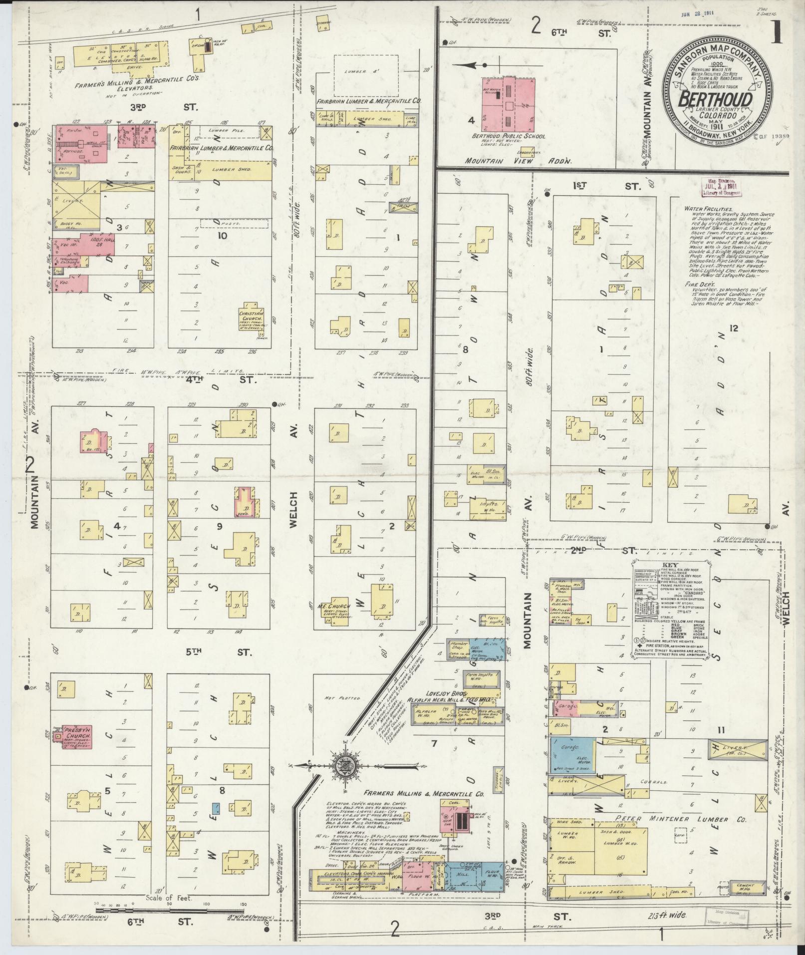 Sanborn Fire Insurance Map from Berthoud, Larimer County, Colorado (1911), Sheet #0001 - Complete Map Set gallery image, historic Sanborn map, vintage wall art, Colorado Colorado