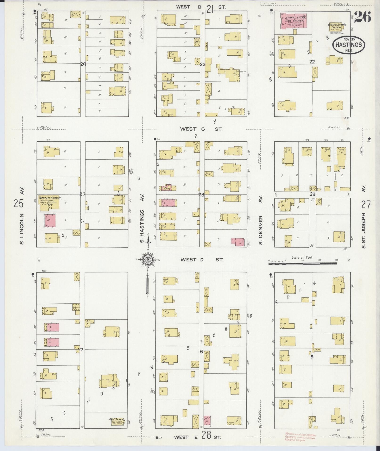 Sanborn Fire Insurance Map from Hastings, Adams County, Nebraska (1915), Sheet #0026 - Complete Map Set gallery image, historic Sanborn map, vintage wall art, Nebraska Nebraska
