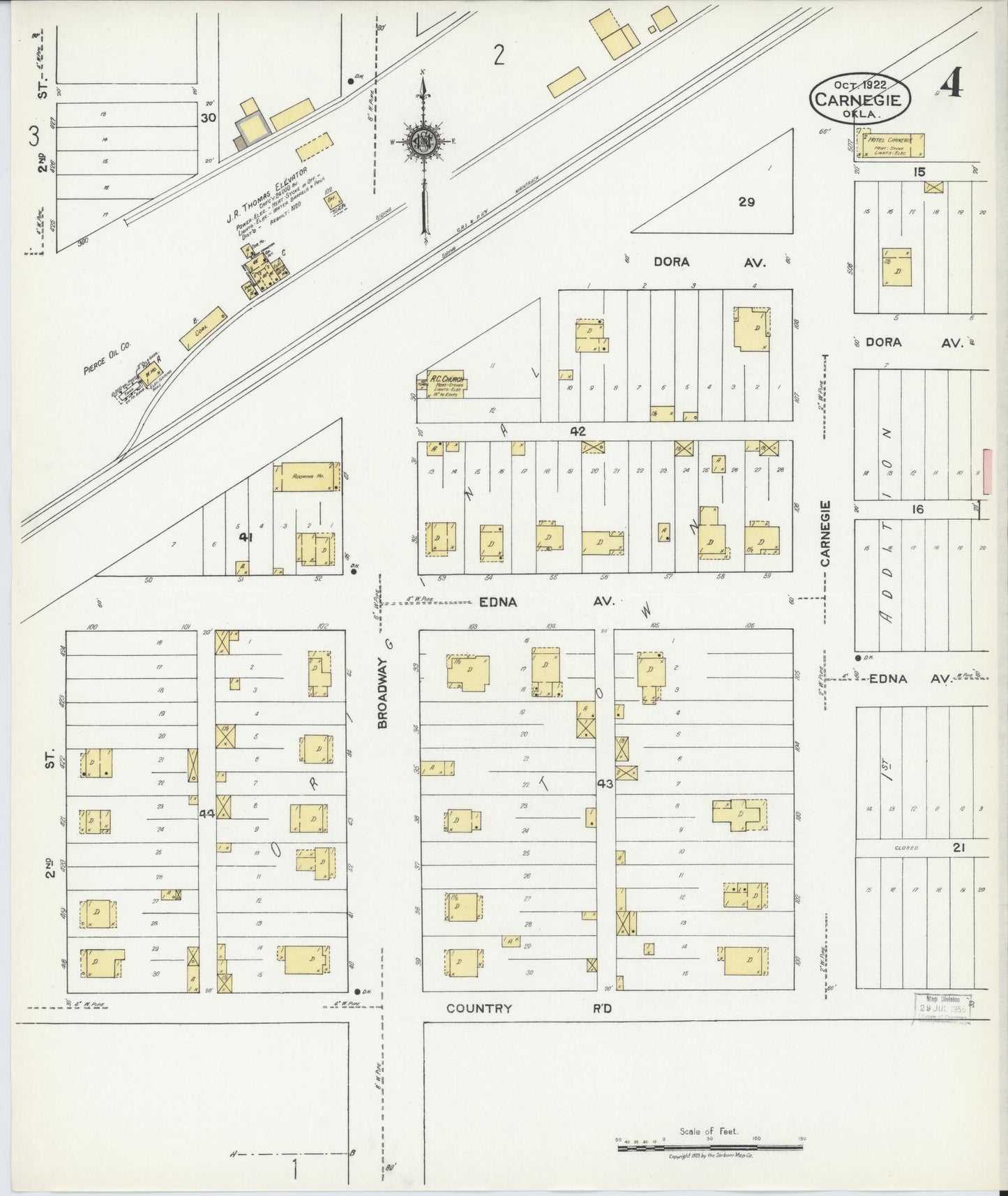 Sanborn Fire Insurance Map from Carnegie, Caddo County, Oklahoma (1922), Sheet #0004 - Historic Sanborn Fire Insurance Map Print, vintage old map wall art, antique decor, genealogy gift, Oklahoma Oklahoma map