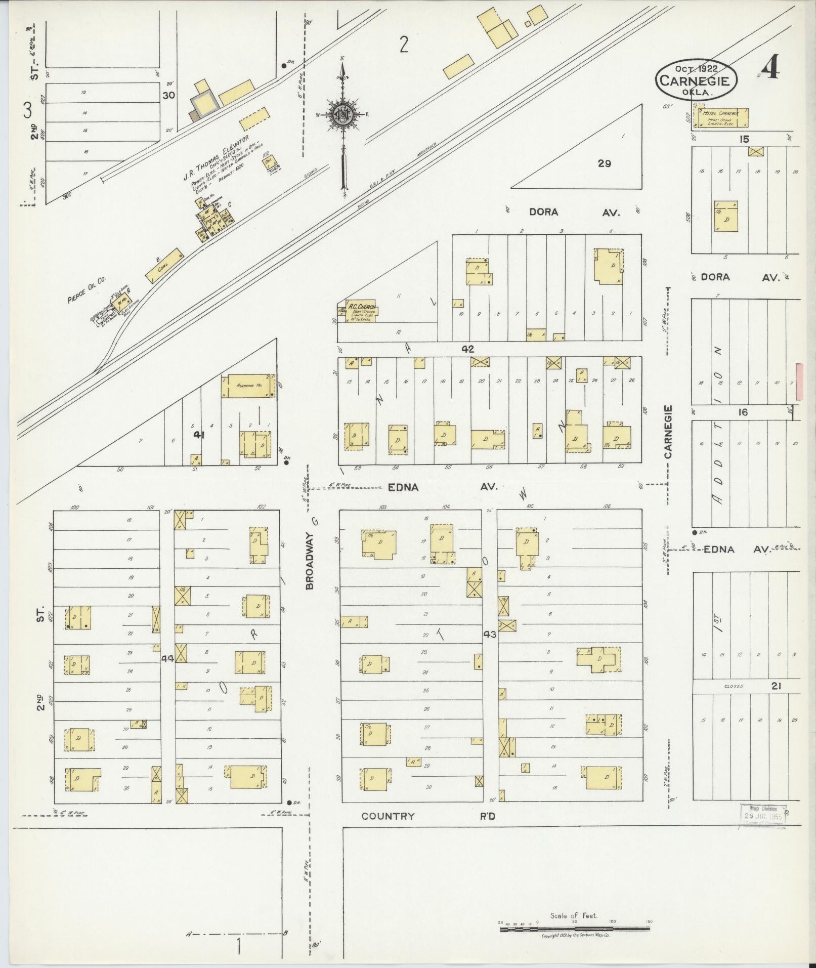 Sanborn Fire Insurance Map from Carnegie, Caddo County, Oklahoma (1922), Sheet #0004 - Historic Sanborn Fire Insurance Map Print, vintage old map wall art, antique decor, genealogy gift, Oklahoma Oklahoma map