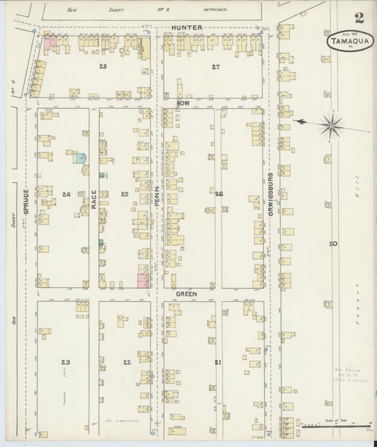 Sanborn Fire Insurance Map from Tamaqua, Schuylkill County, Pennsylvania (1891), Sheet #0002 - Historic Sanborn Fire Insurance Map Print, vintage old map wall art, antique decor, genealogy gift, Pennsylvania Pennsylvania map