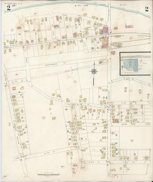 Sanborn Fire Insurance Map from Williamstown, Wood County, West Virginia (1945), Sheet #0002 - Historic Sanborn Fire Insurance Map Print, vintage old map wall art, antique decor, genealogy gift, West Virginia West Virginia map