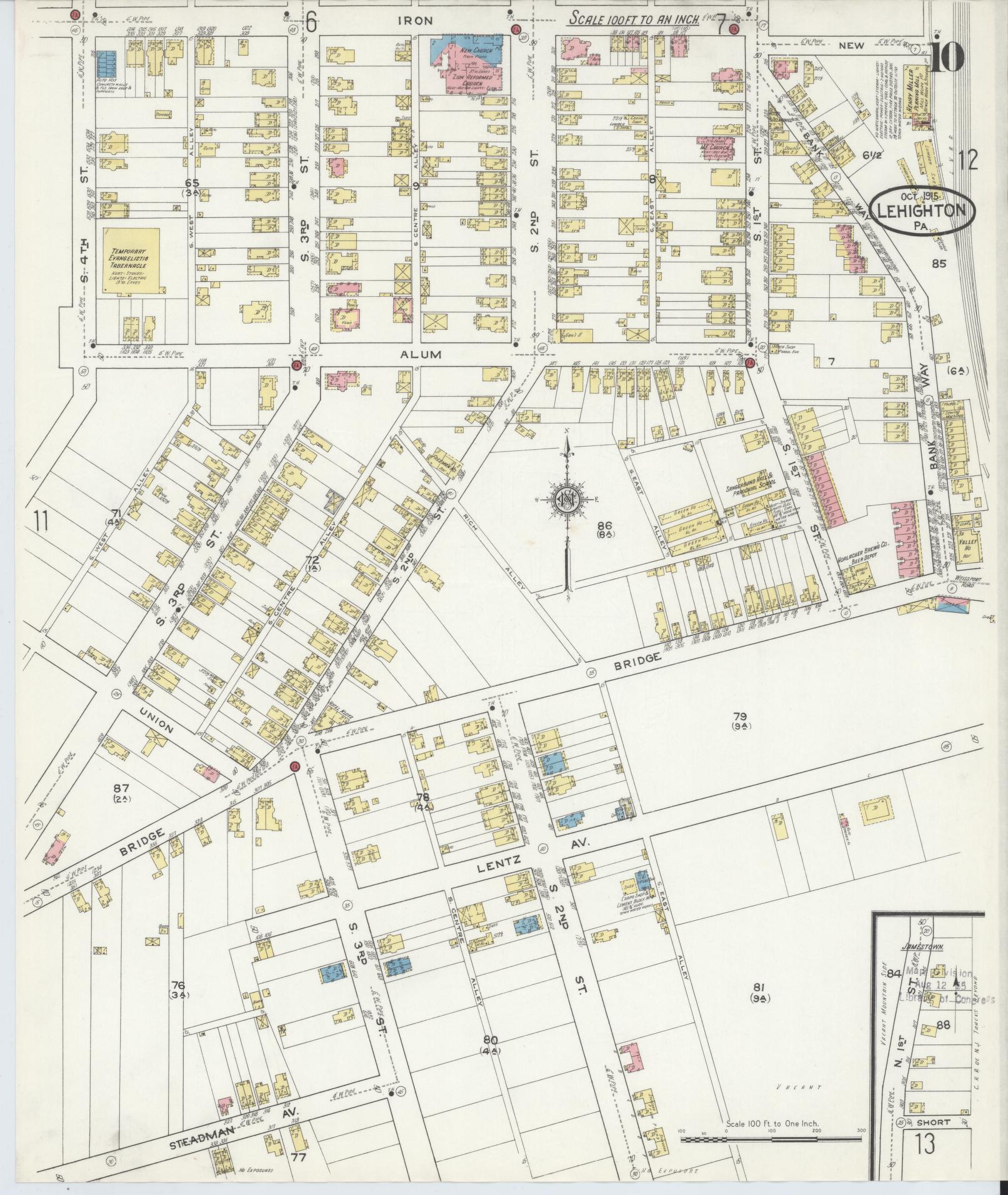 Sanborn Fire Insurance Map from Lehighton, Carbon County, Pennsylvania (1915), Sheet #0010 - Historic Sanborn Fire Insurance Map Print, vintage old map wall art, antique decor, genealogy gift, Pennsylvania Pennsylvania map