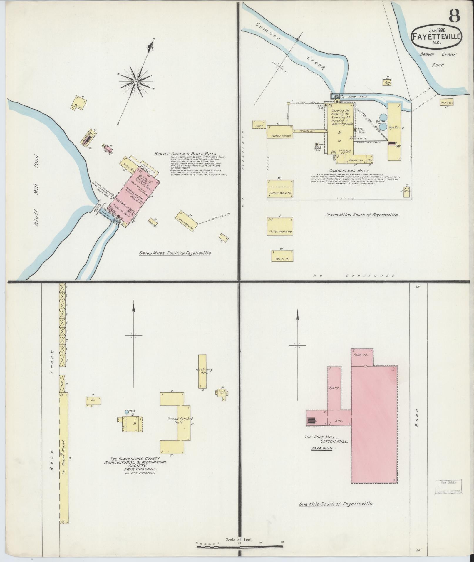 Sanborn Fire Insurance Map from Fayetteville, Cumberland County, North Carolina (1896), Sheet #0008 - Historic Sanborn Fire Insurance Map Print, vintage old map wall art, antique decor, genealogy gift, North Carolina North Carolina map