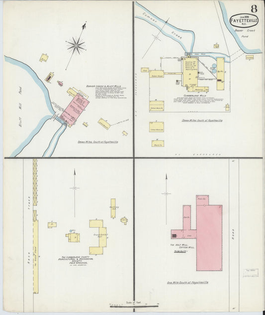 Sanborn Fire Insurance Map from Fayetteville, Cumberland County, North Carolina (1896), Sheet #0008 - Historic Sanborn Fire Insurance Map Print, vintage old map wall art, antique decor, genealogy gift, North Carolina North Carolina map
