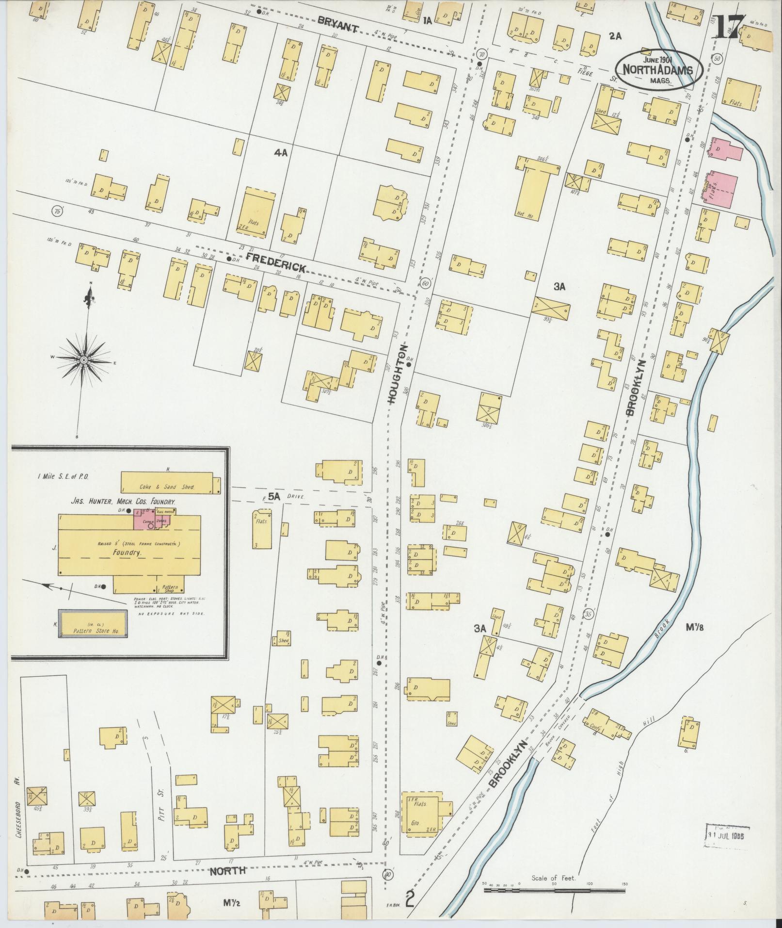 Sanborn Fire Insurance Map from North Adams, Berkshire County, Massachusetts (1901), Sheet #0017 - Historic Sanborn Fire Insurance Map Print, vintage old map wall art, antique decor, genealogy gift, Massachusetts Massachusetts map
