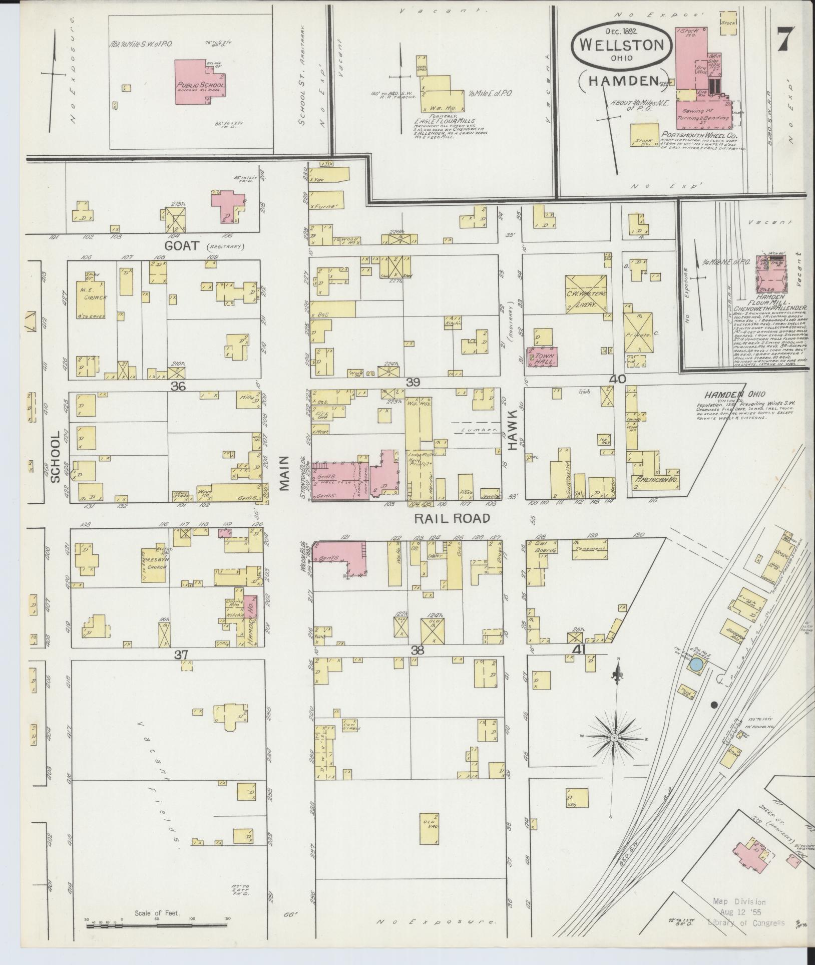 Sanborn Fire Insurance Map from Wellston, Jackson County, Ohio (1892), Sheet #0007 - Historic Sanborn Fire Insurance Map Print, vintage old map wall art, antique decor, genealogy gift, Ohio Ohio map