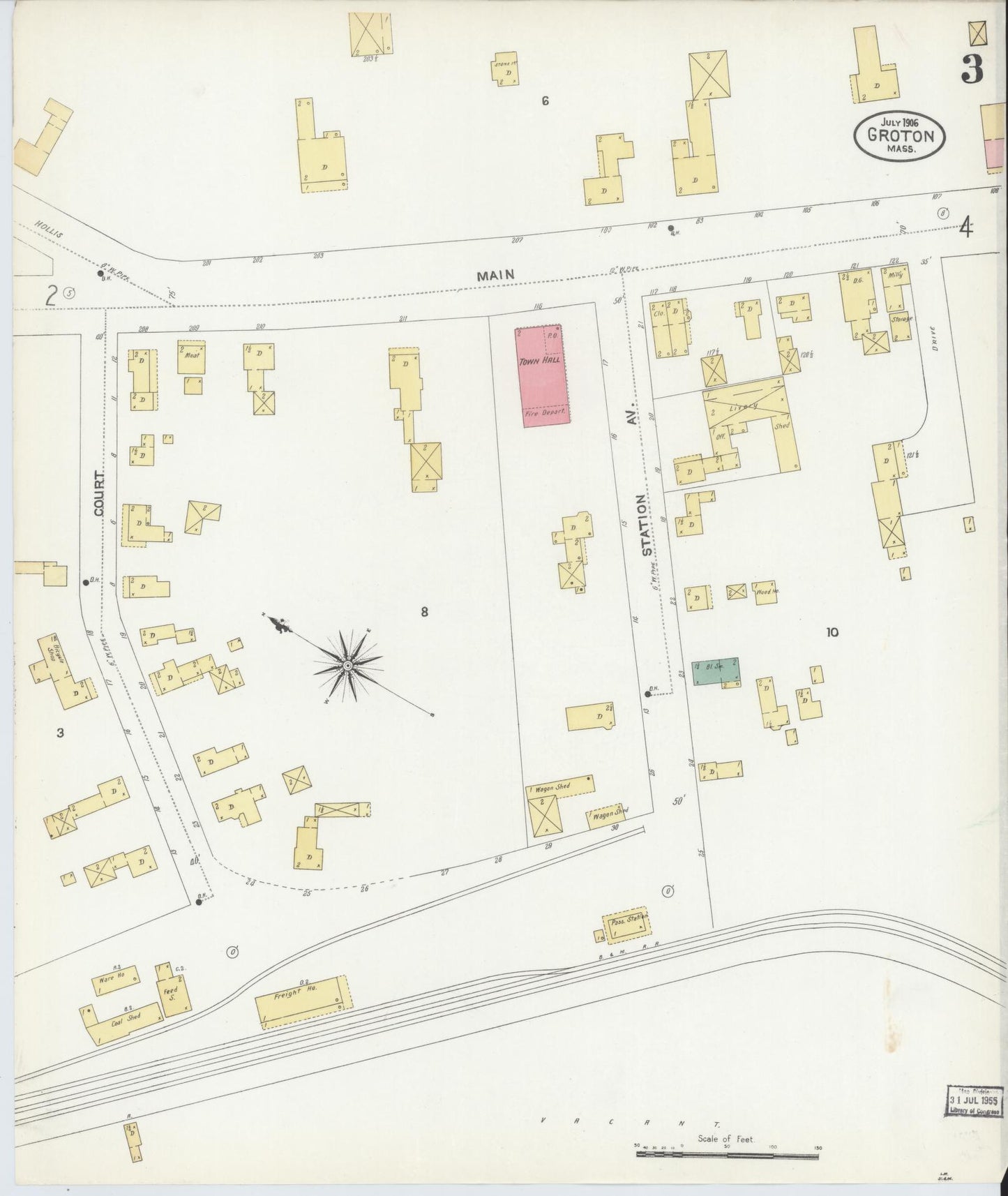 Sanborn Fire Insurance Map from Groton, Middlesex County, Massachusetts (1906), Sheet #0003 - Historic Sanborn Fire Insurance Map Print, vintage old map wall art, antique decor, genealogy gift, Massachusetts Massachusetts map