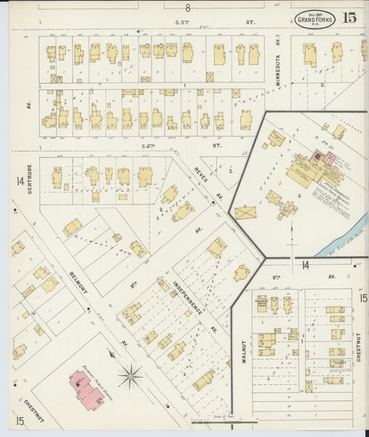 Sanborn Fire Insurance Map from Grand Forks, Grand Forks County, North Dakota (1897), Sheet #0015 - Historic Sanborn Fire Insurance Map Print, vintage old map wall art, antique decor, genealogy gift, North Dakota North Dakota map