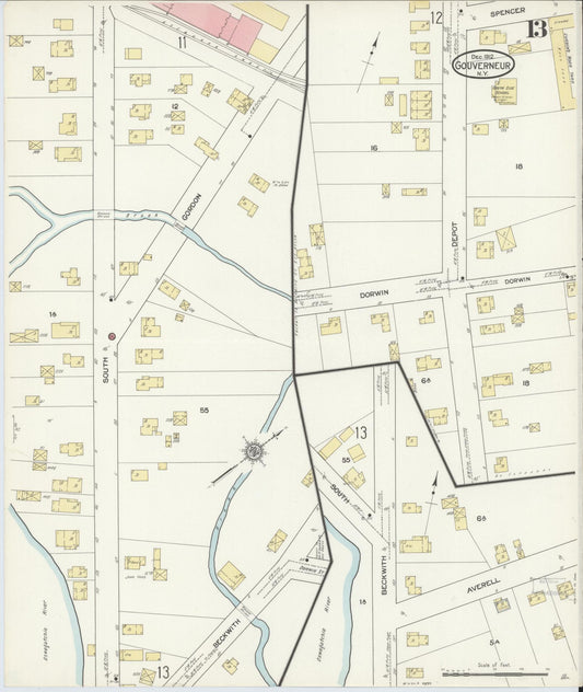 Sanborn Fire Insurance Map from Gouverneur, Saint Lawrence County, New York (1912), Sheet #0013 - Historic Sanborn Fire Insurance Map Print, vintage old map wall art, antique decor, genealogy gift, New York New York map
