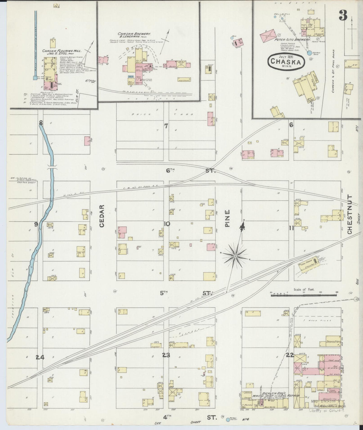 Sanborn Fire Insurance Map from Chaska, Carver County, Minnesota (1891), Sheet #0003 - Complete Map Set gallery image, historic Sanborn map, vintage wall art, Minnesota Minnesota