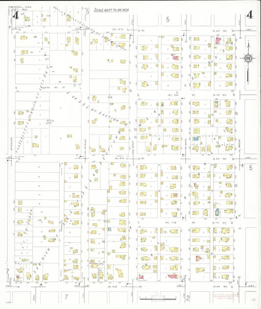 Sanborn Fire Insurance Map from Grinnell, Poweshiek County, Iowa (1932), Sheet #0004 - Historic Sanborn Fire Insurance Map Print, vintage old map wall art