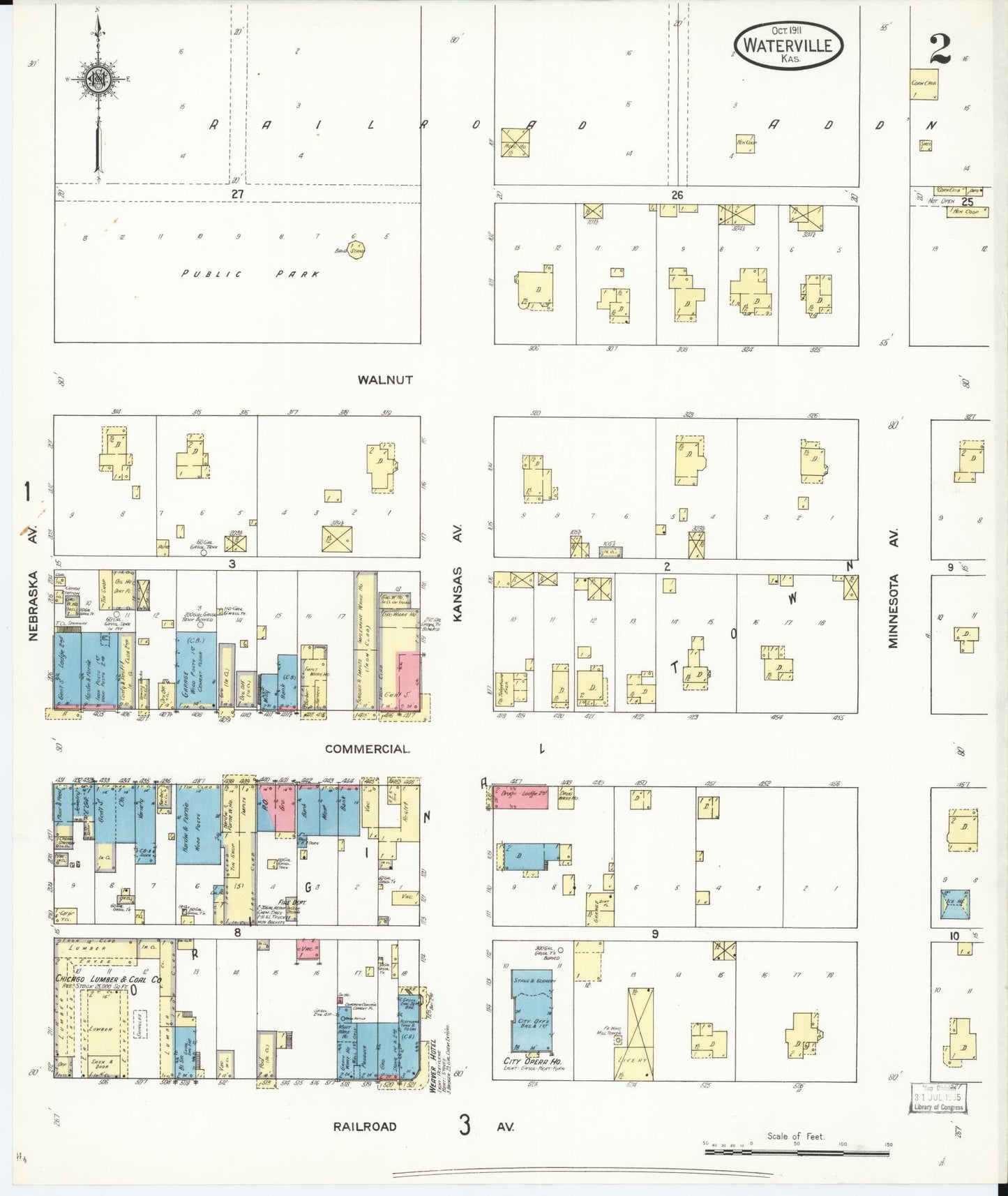 Sanborn Fire Insurance Map from Waterville, Marshall County, Kansas (1911), Sheet #0002 - Complete Map Set gallery image, historic Sanborn map, vintage wall art, Kansas Kansas