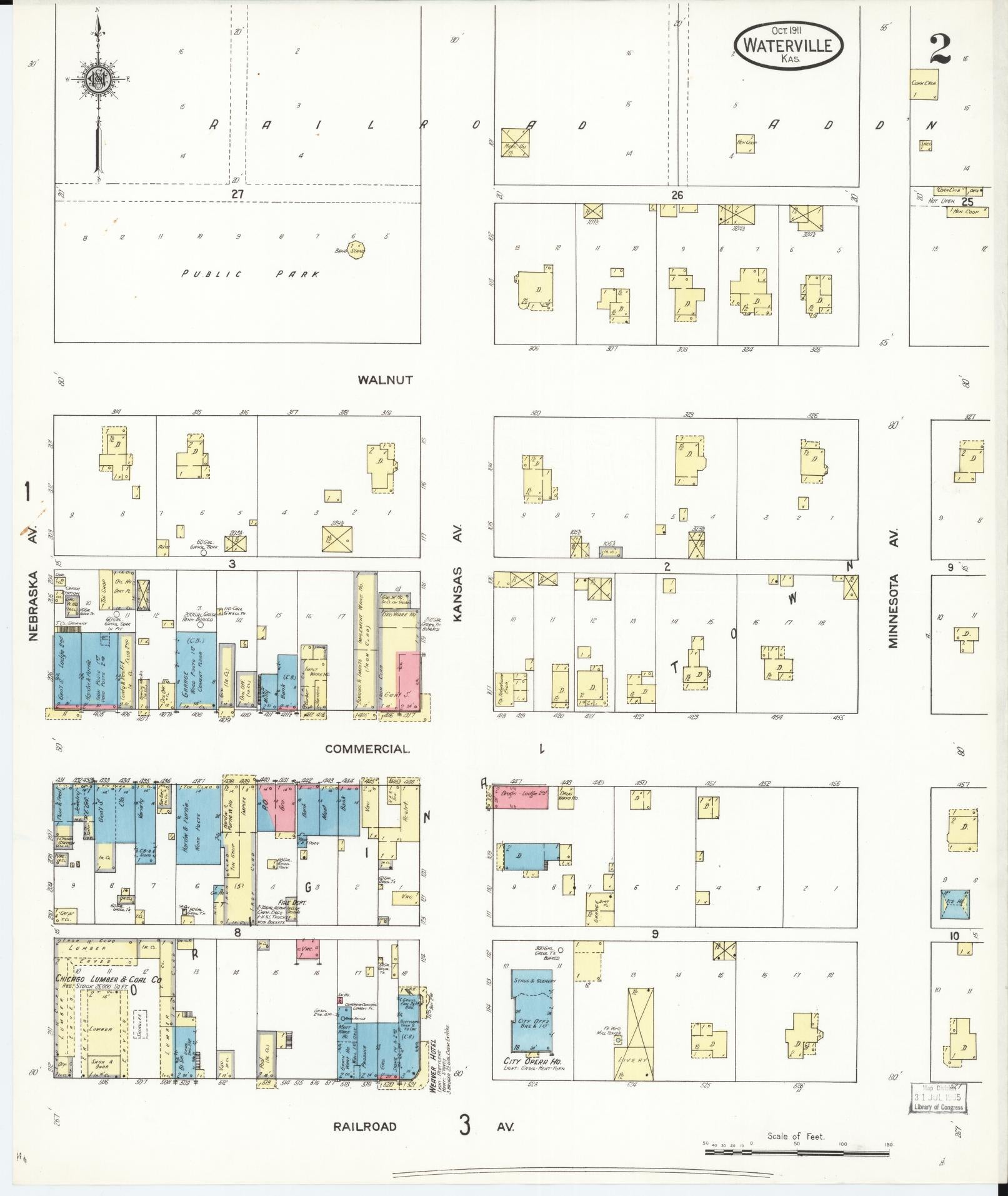 Sanborn Fire Insurance Map from Waterville, Marshall County, Kansas (1911), Sheet #0002 - Complete Map Set gallery image, historic Sanborn map, vintage wall art, Kansas Kansas