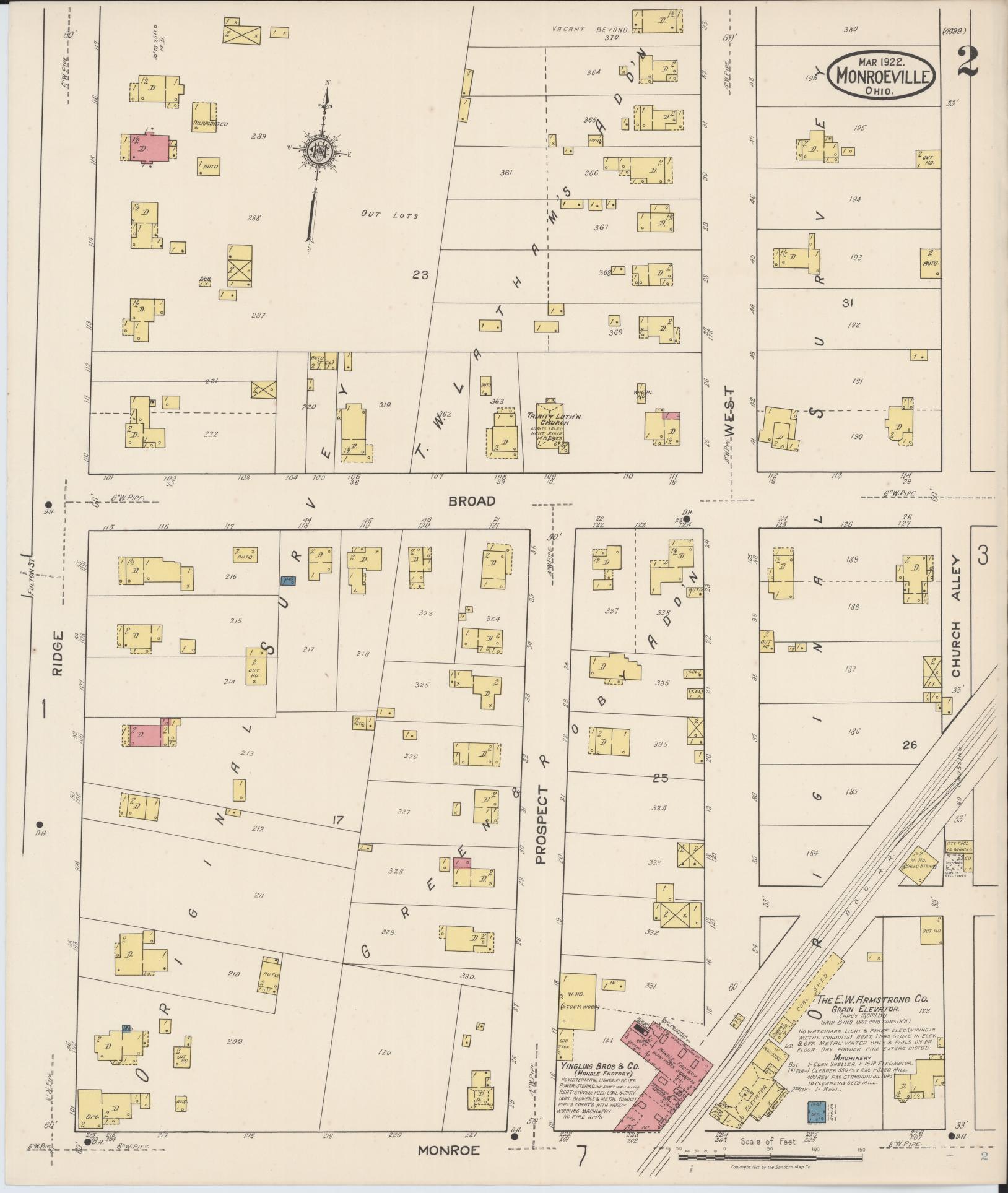 Sanborn Fire Insurance Map from Monroeville, Huron County, Ohio (1922), Sheet #0002 - Historic Sanborn Fire Insurance Map Print, vintage old map wall art, antique decor, genealogy gift, Ohio Ohio map